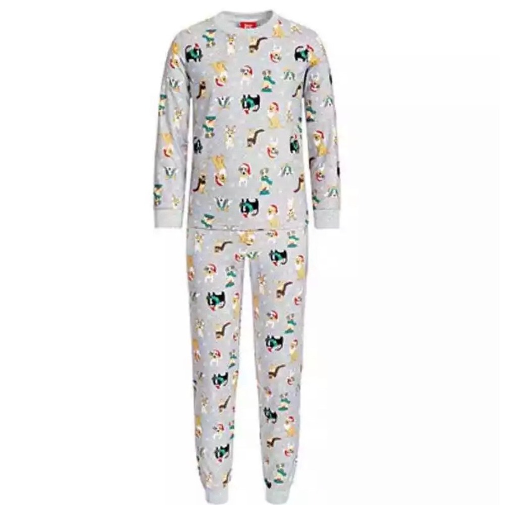 Kids Pre-Packaged 4-5 Holiday Dogs 2 Piece Pajama Set Gray Christmas NWT